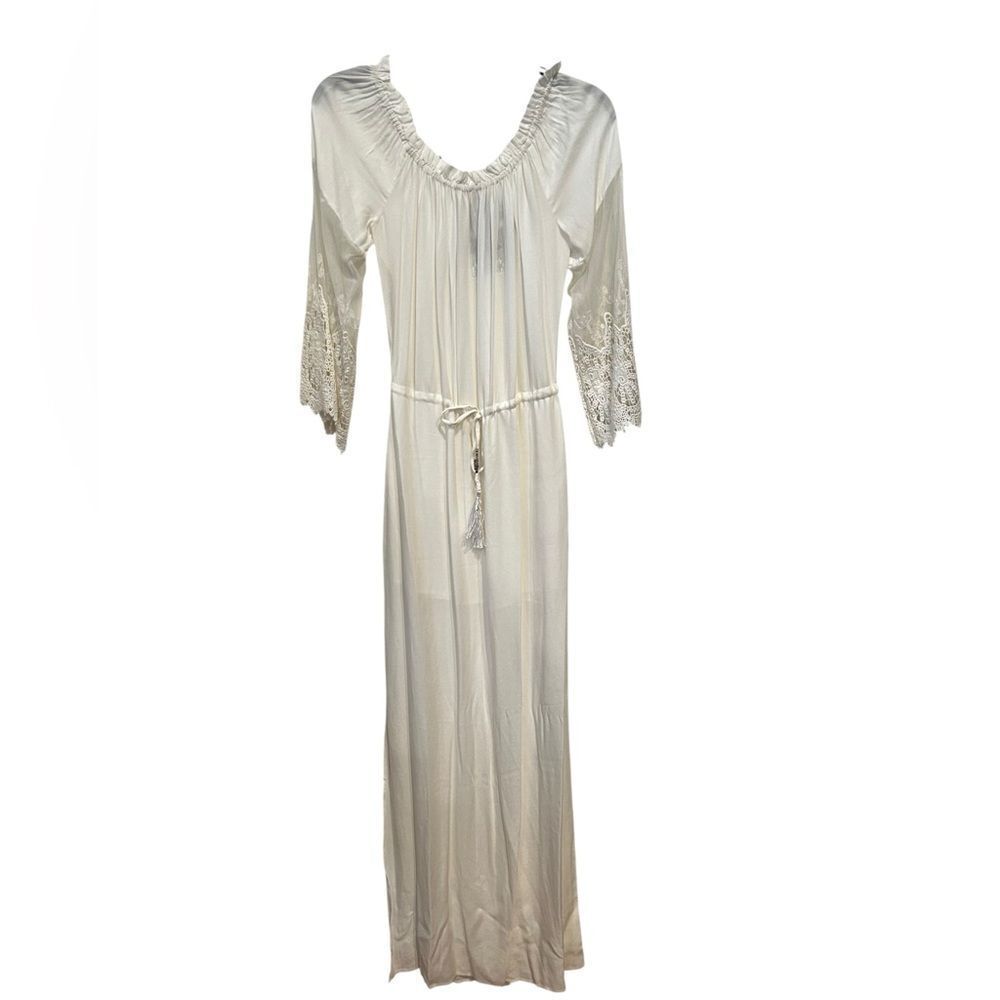 YFB Young Fabulous & Broke Boho Maxi Dress Cream Lace Sleeves Slit Size Small